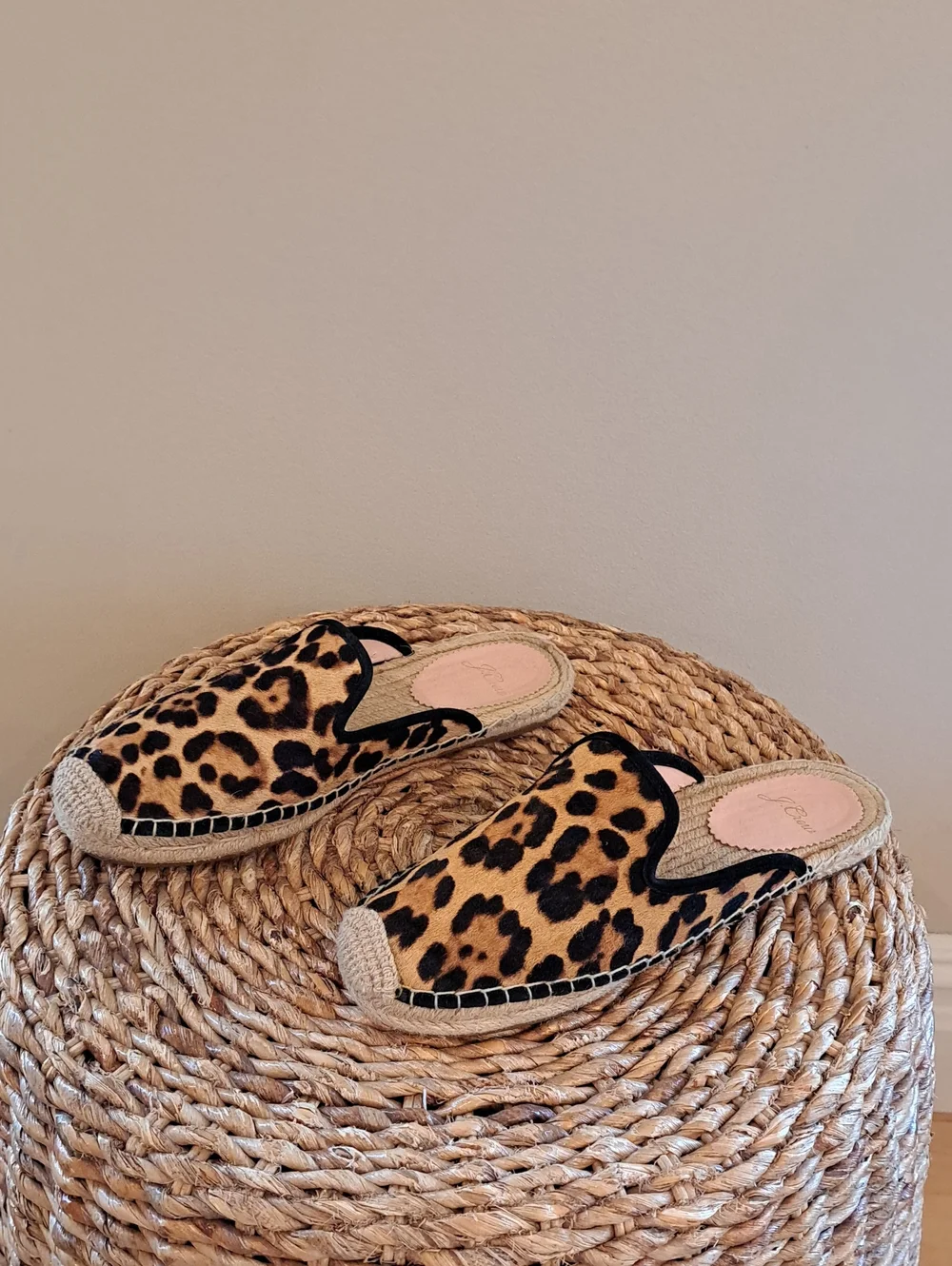 J.Crew Womens Preppy Leopard Print Calf Hair Slip On Espadrilles Flat Mules 7.5